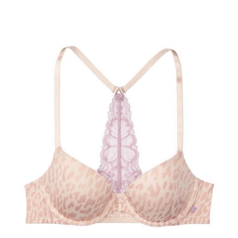 Set of 3 Victoria Secret Pink Leopard Front-Closure Lightly Lined Bra 32DD New